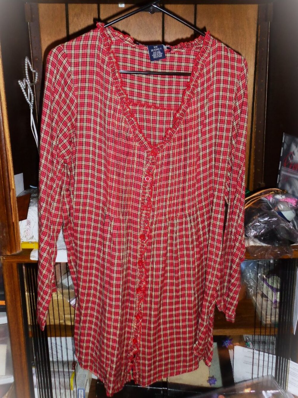 EXCELLENT RED PLAID SHIRT BY DENIM 24/7-FEMININE COMFORT-SZ 12W